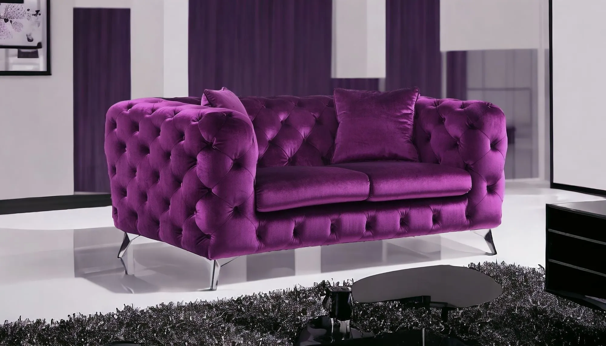 72 Purple And Silver Velvet Loveseat