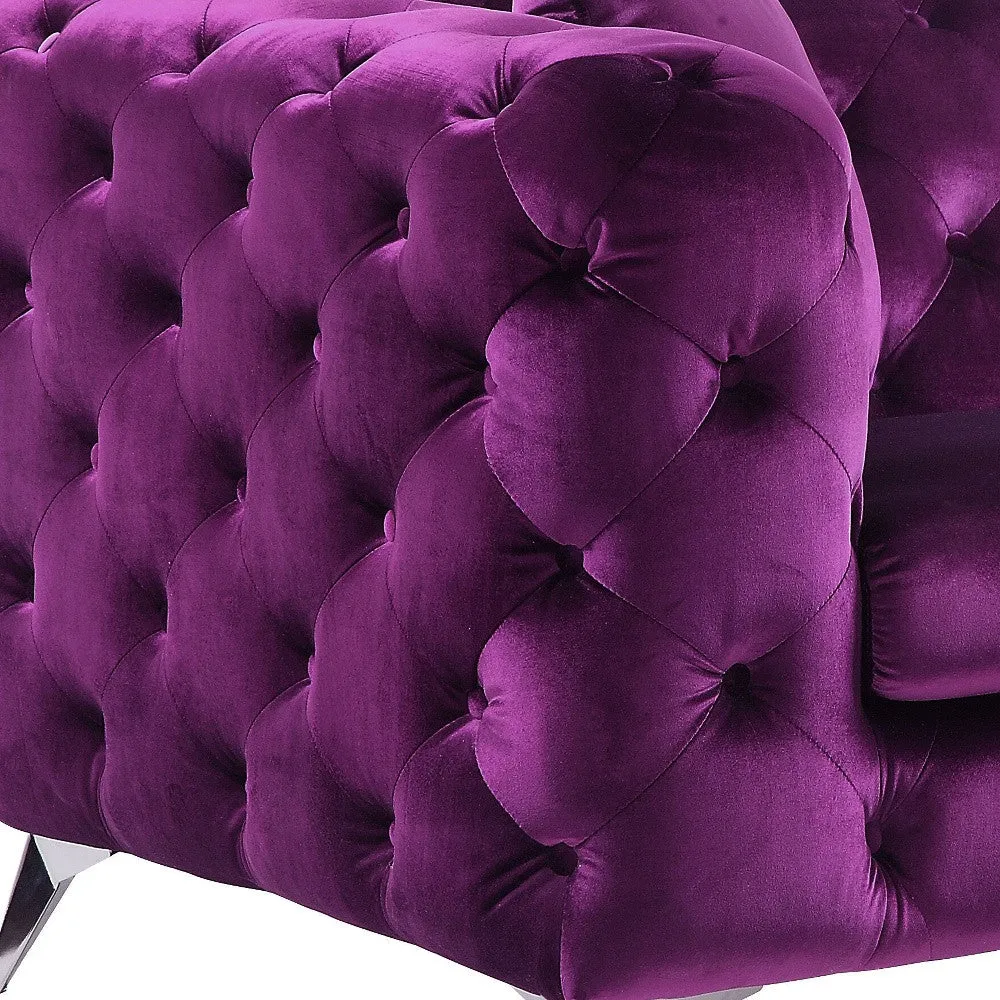 72 Purple And Silver Velvet Loveseat