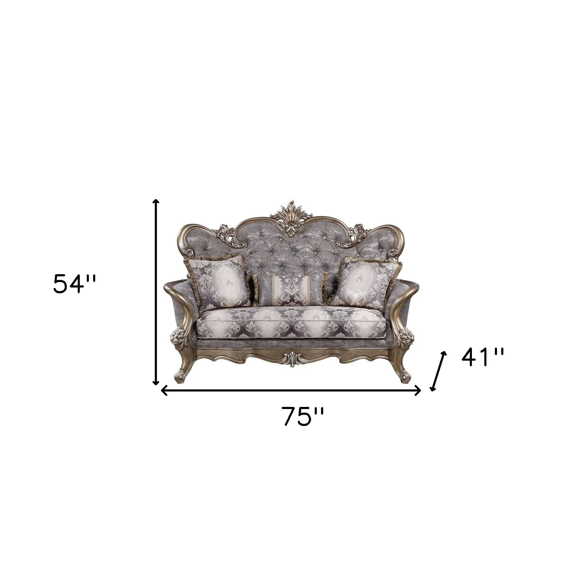 75 Gray And Platinum Cotton Blend Loveseat and Toss Pillows