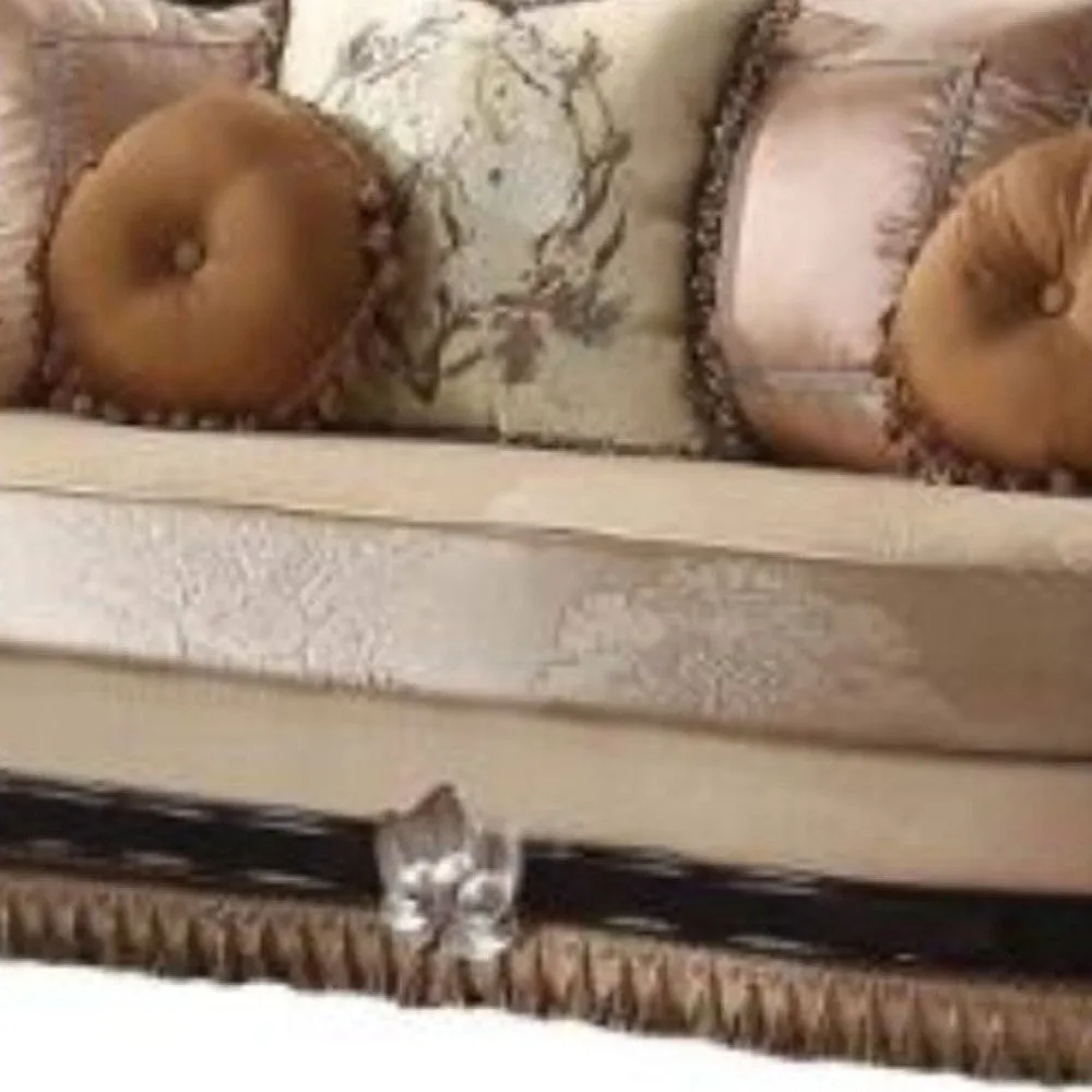 75 Tan Velvet Curved Loveseat and Toss Pillows