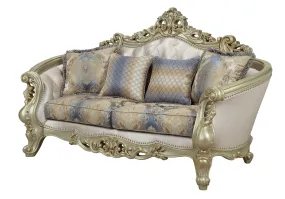 78 Gold Polyester Blend Floral Loveseat and Toss Pillows