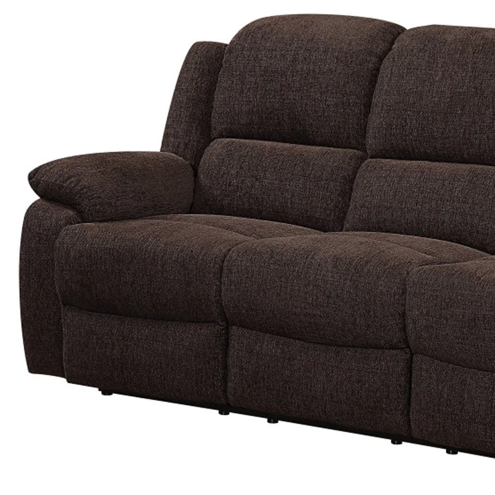 79 Brown And Black Chenille Reclining Sofa