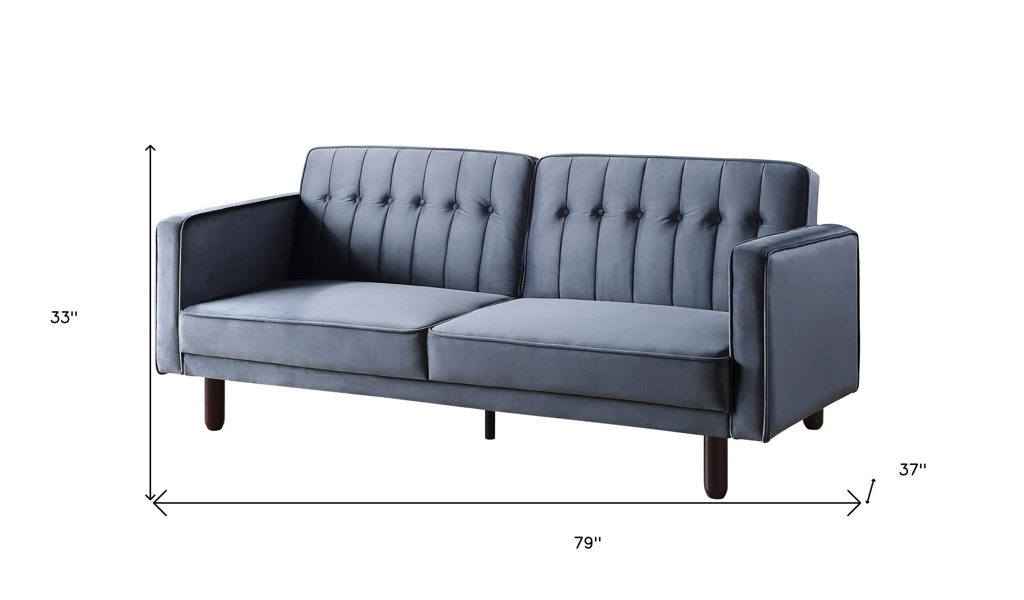 79 Dark Gray Velvet And Black Sleeper Sofa