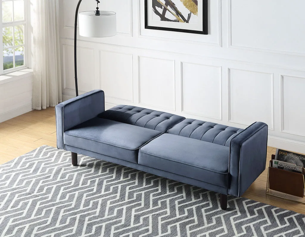 79 Dark Gray Velvet And Black Sleeper Sofa