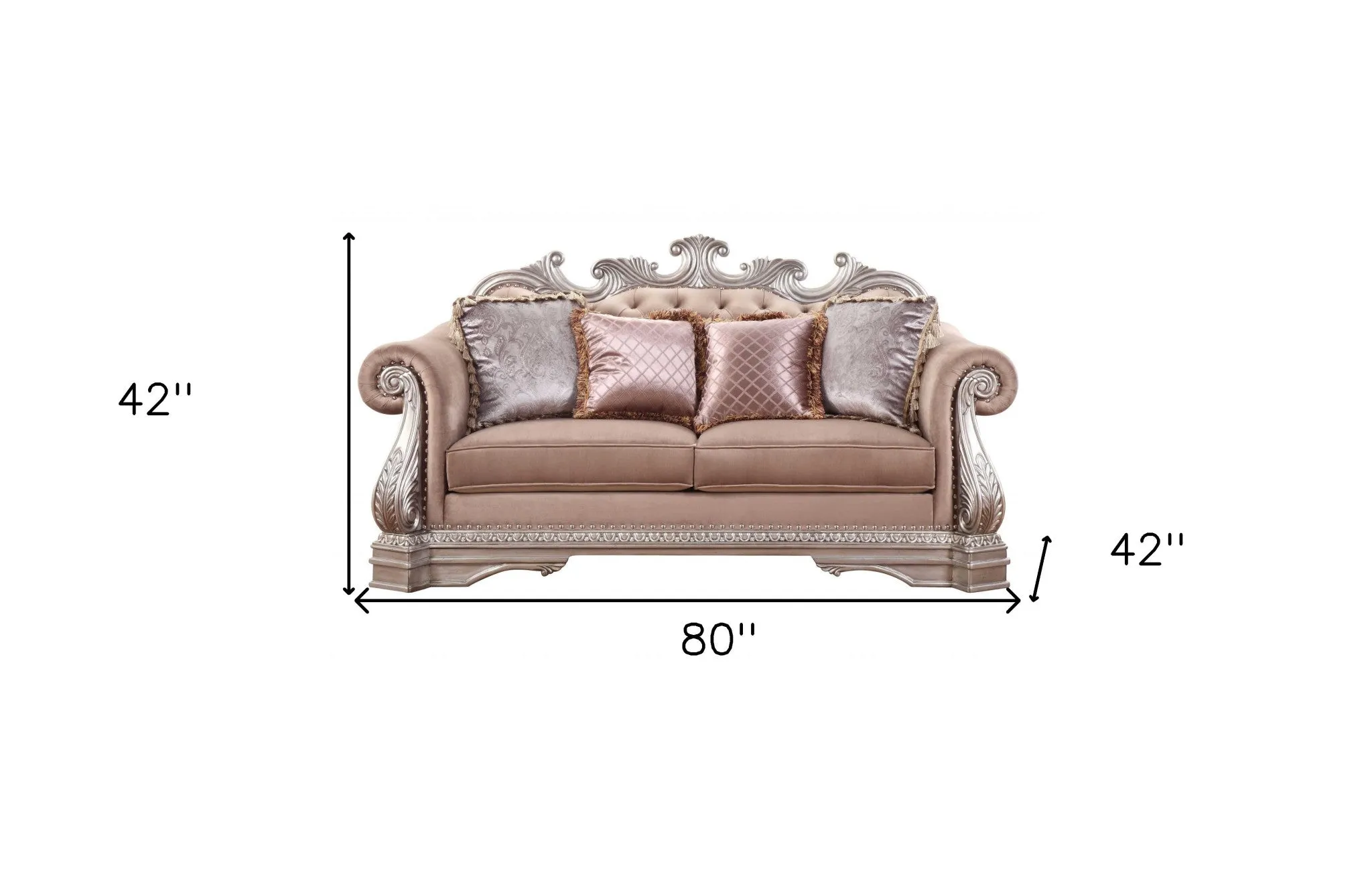 80 Champagne Velour Loveseat and Toss Pillows