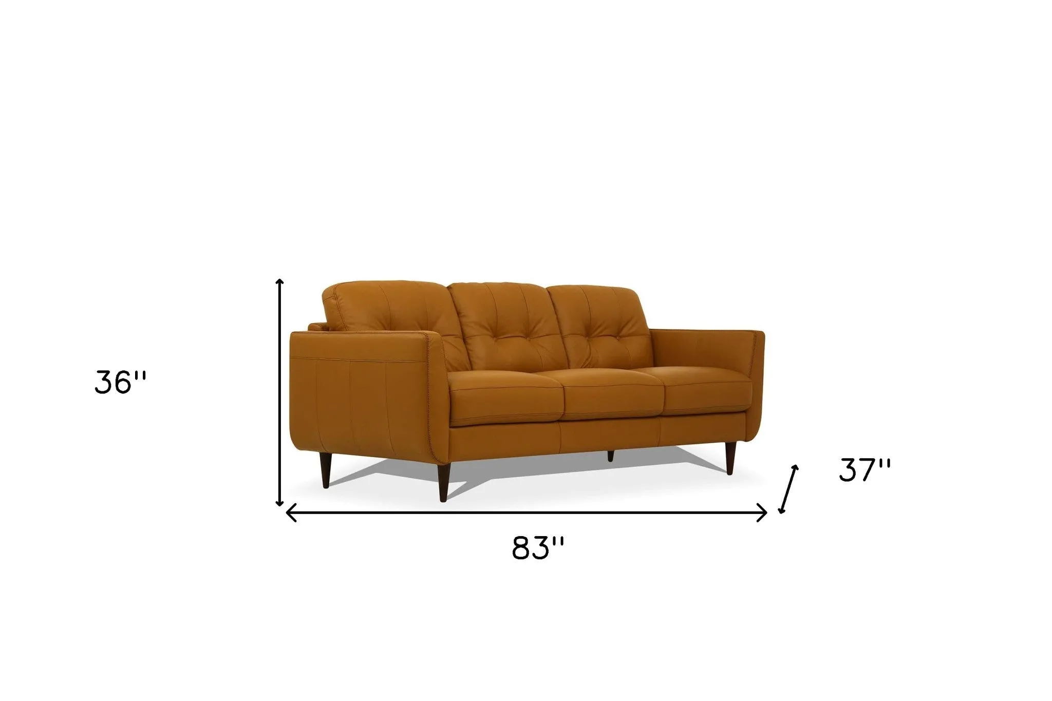 83 Camel Leather And Black Sofa