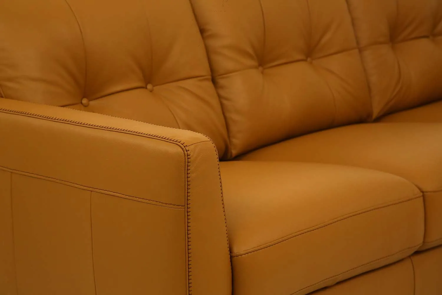 83 Camel Leather And Black Sofa