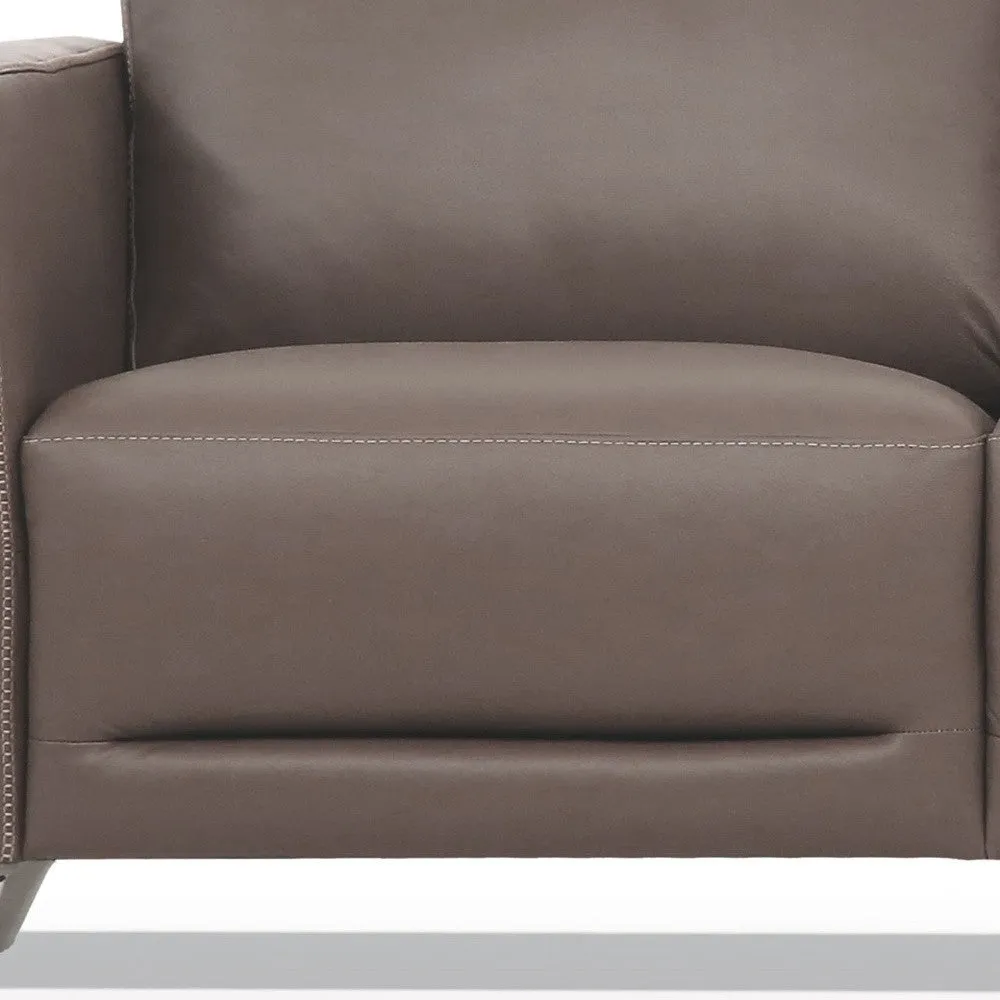 83 Taupe Leather And Black Sofa