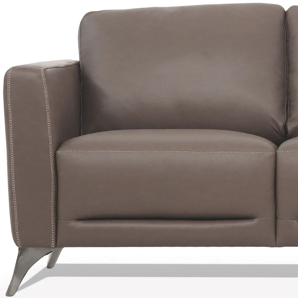 83 Taupe Leather And Black Sofa