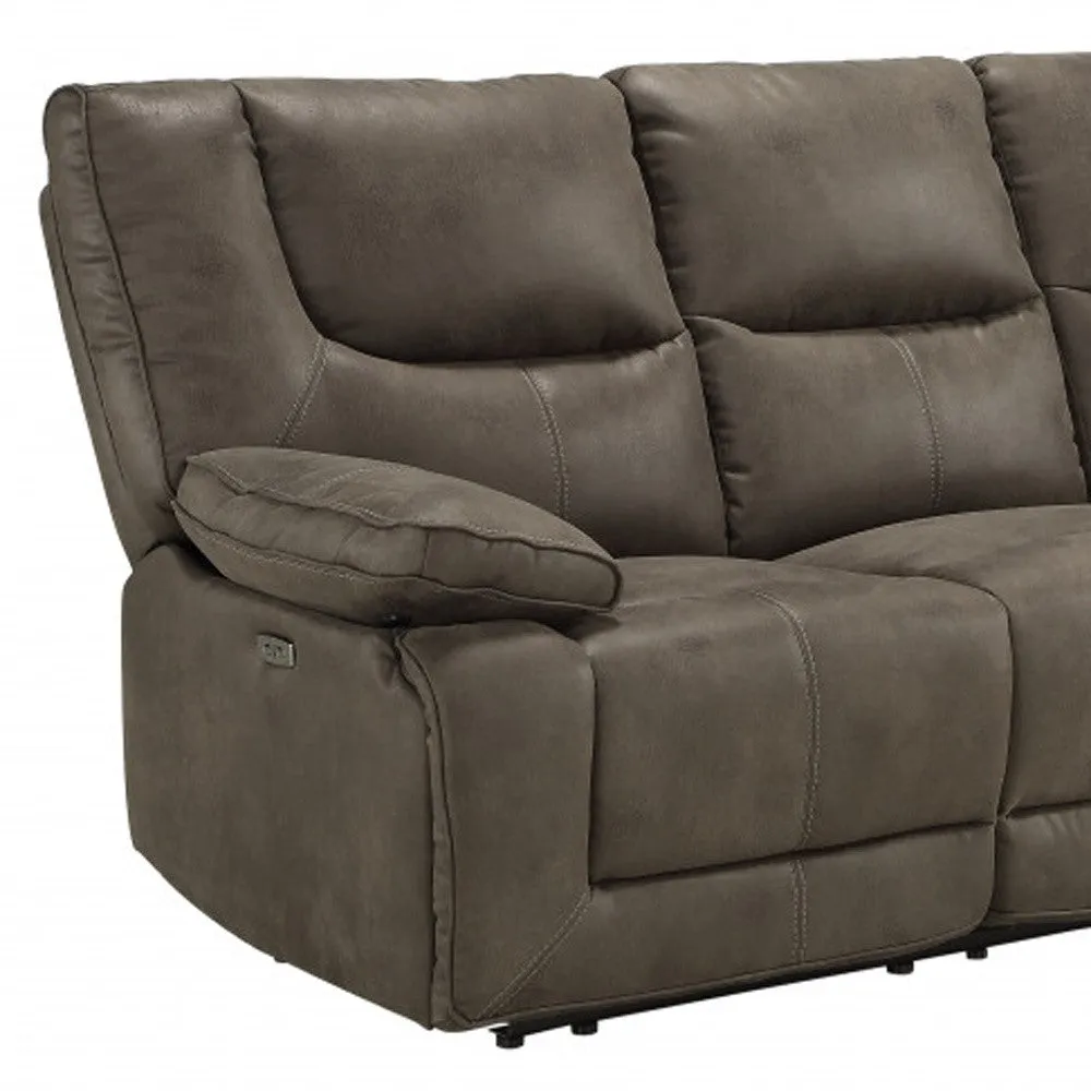 87 Gray And Black Faux Leather Reclining USB Sofa