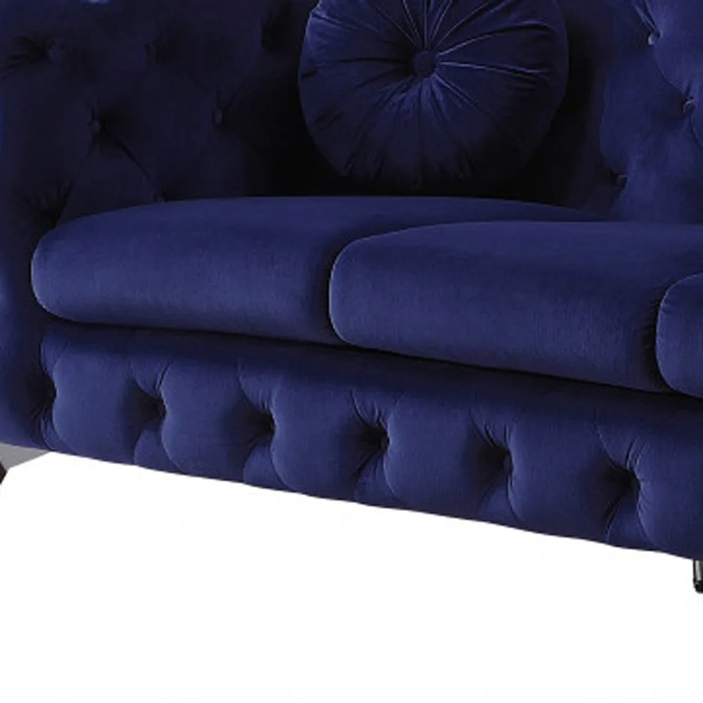 90 Blue And Silver Velvet Sofa