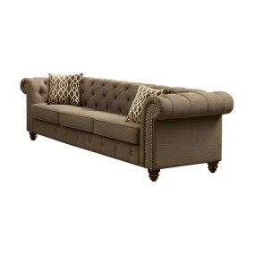 90 Brown Linen And Black Sofa With Two Toss Pillows