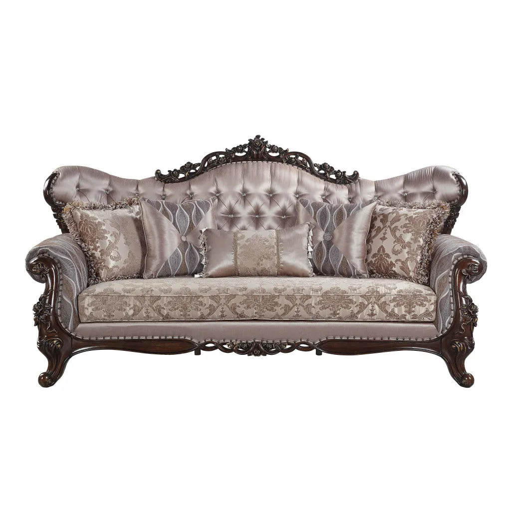 92 Champagne Imitation silk Sofa With Five Toss Pillows