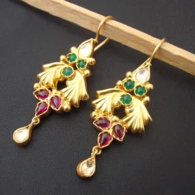 925 Sterling Silver Gemstone Green Onyx And Pink Hydro And Quartz Gold Plating Dangle Hook Earring For Women And Girl Free Shipping