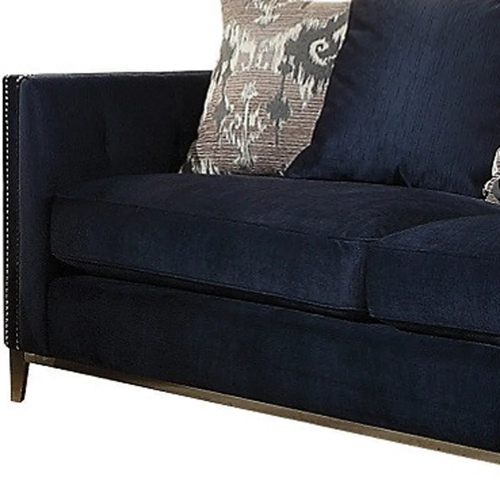 95 Blue And Silver Velvet Sofa And Toss Pillows