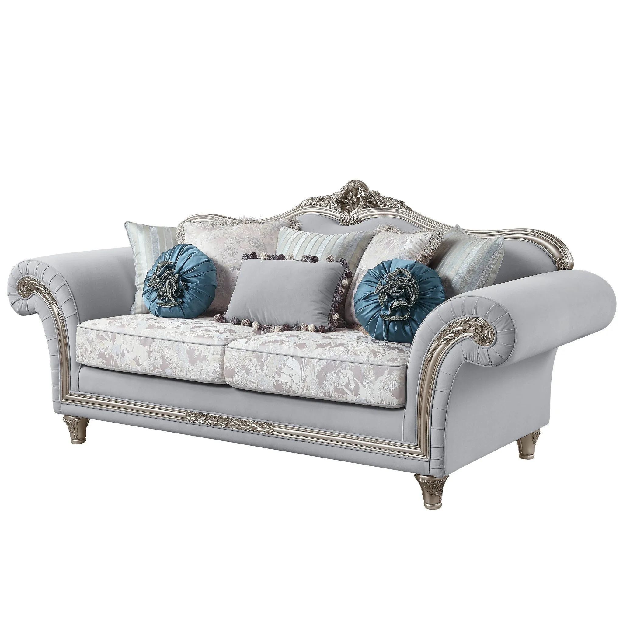 95 Light Gray And Platinum Linen Sofa And Toss Pillows