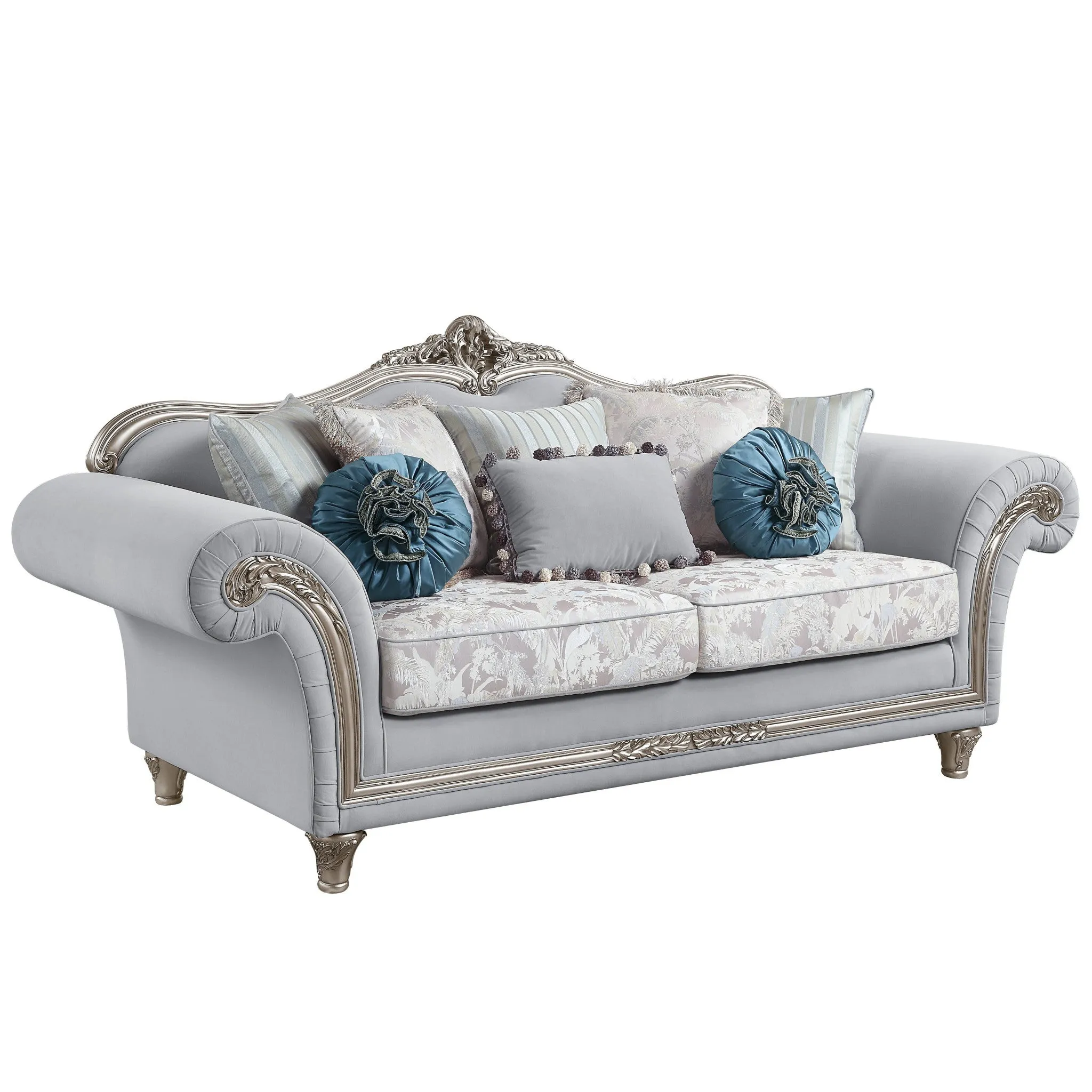 95 Light Gray And Platinum Linen Sofa And Toss Pillows