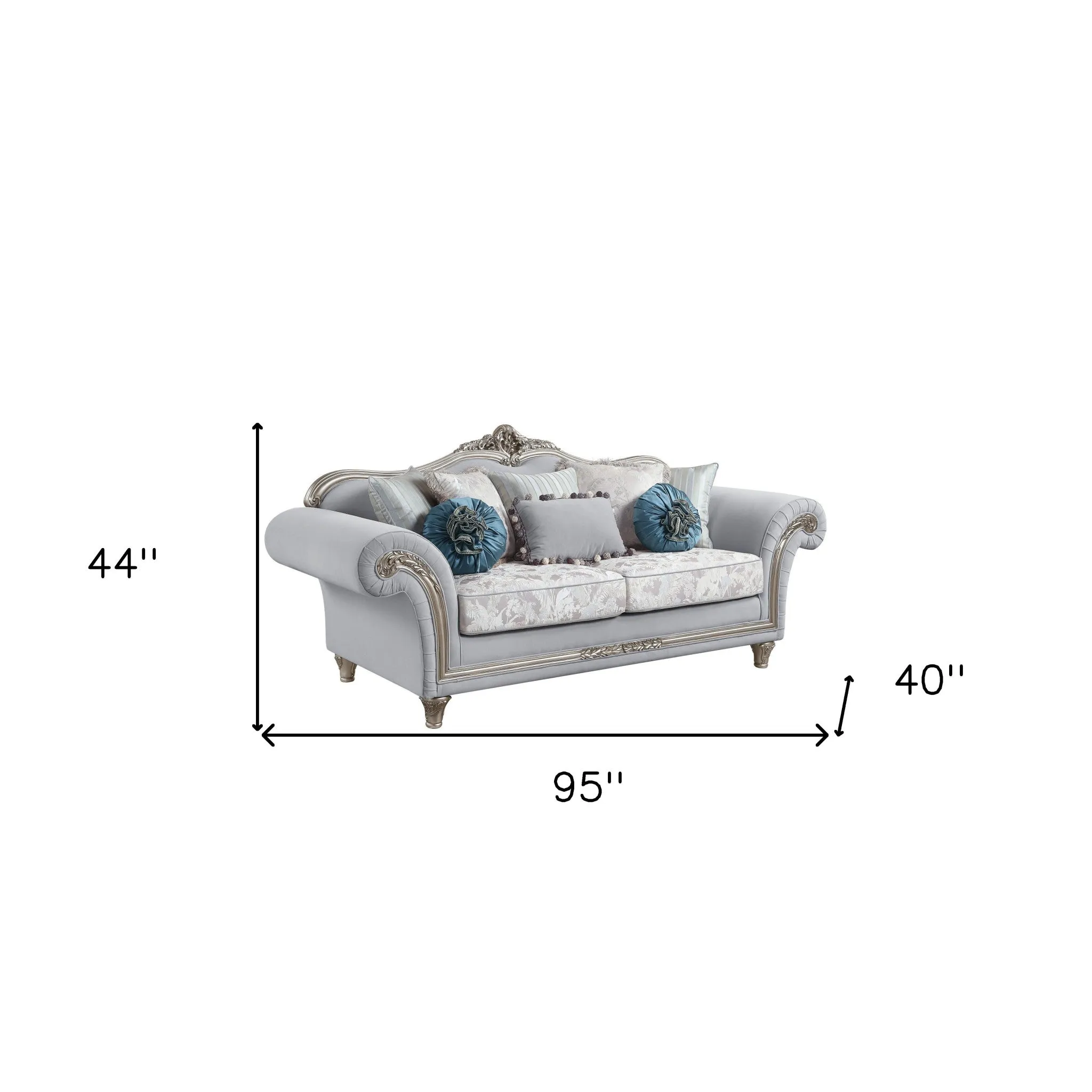 95 Light Gray And Platinum Linen Sofa And Toss Pillows