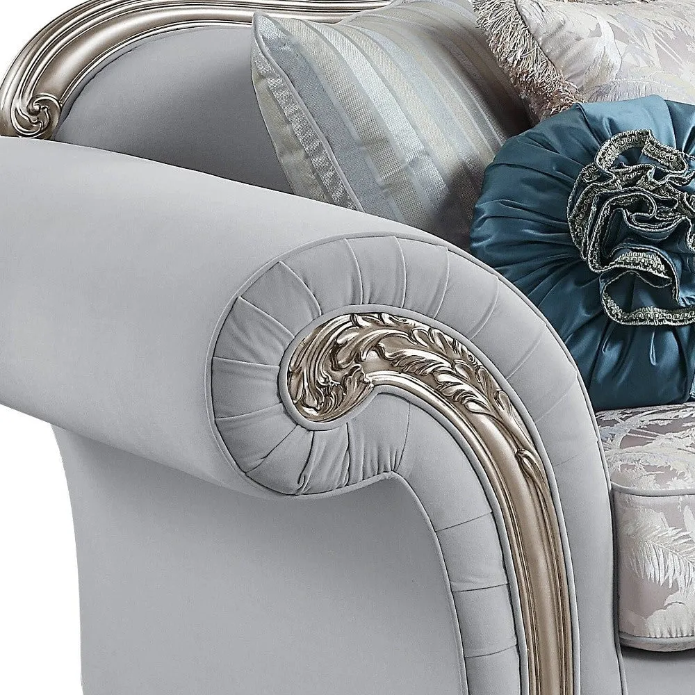 95 Light Gray And Platinum Linen Sofa And Toss Pillows