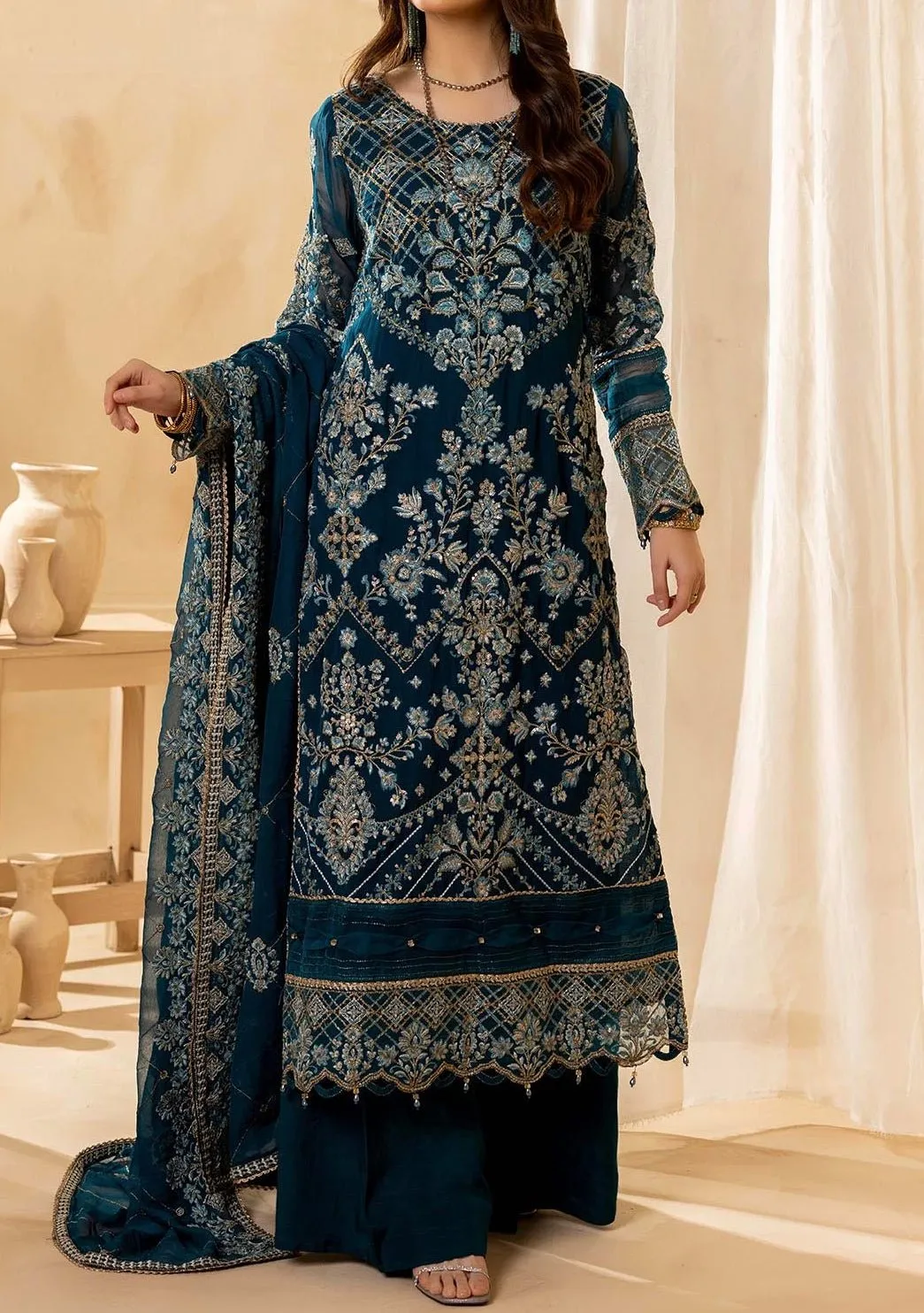 Adan's Libas Pakistani Embroidered Chiffon Dress