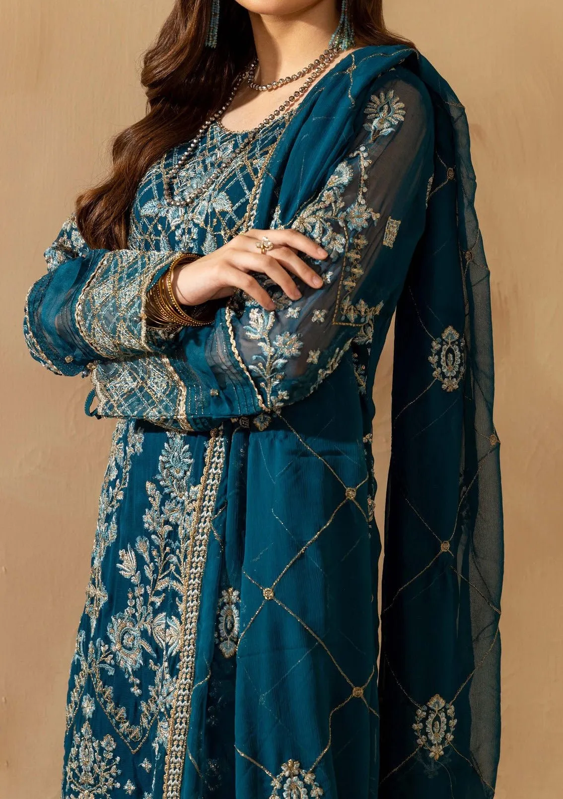 Adan's Libas Pakistani Embroidered Chiffon Dress