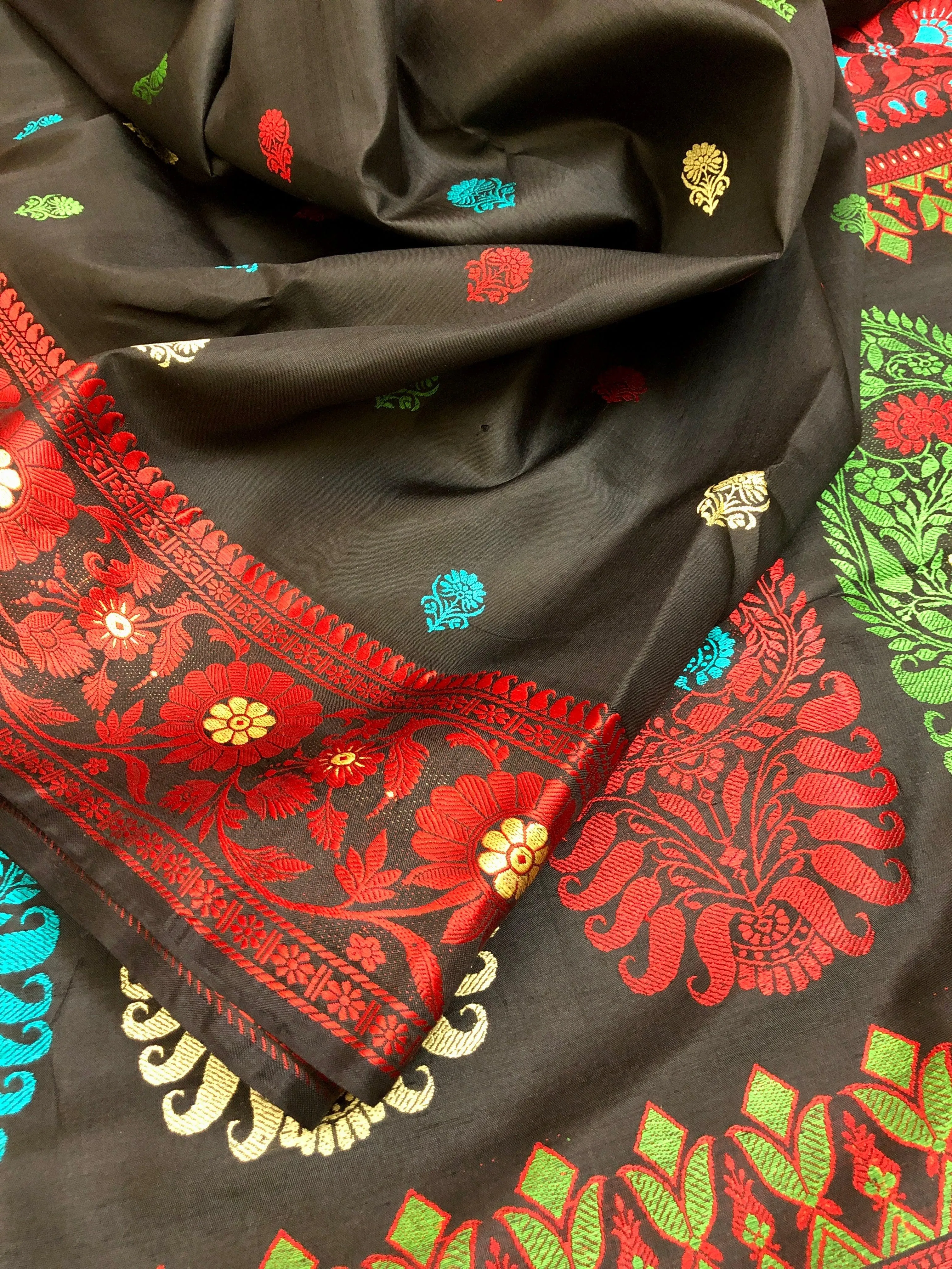 Aegean Black Color Revival Golani Baluchari Silk Saree