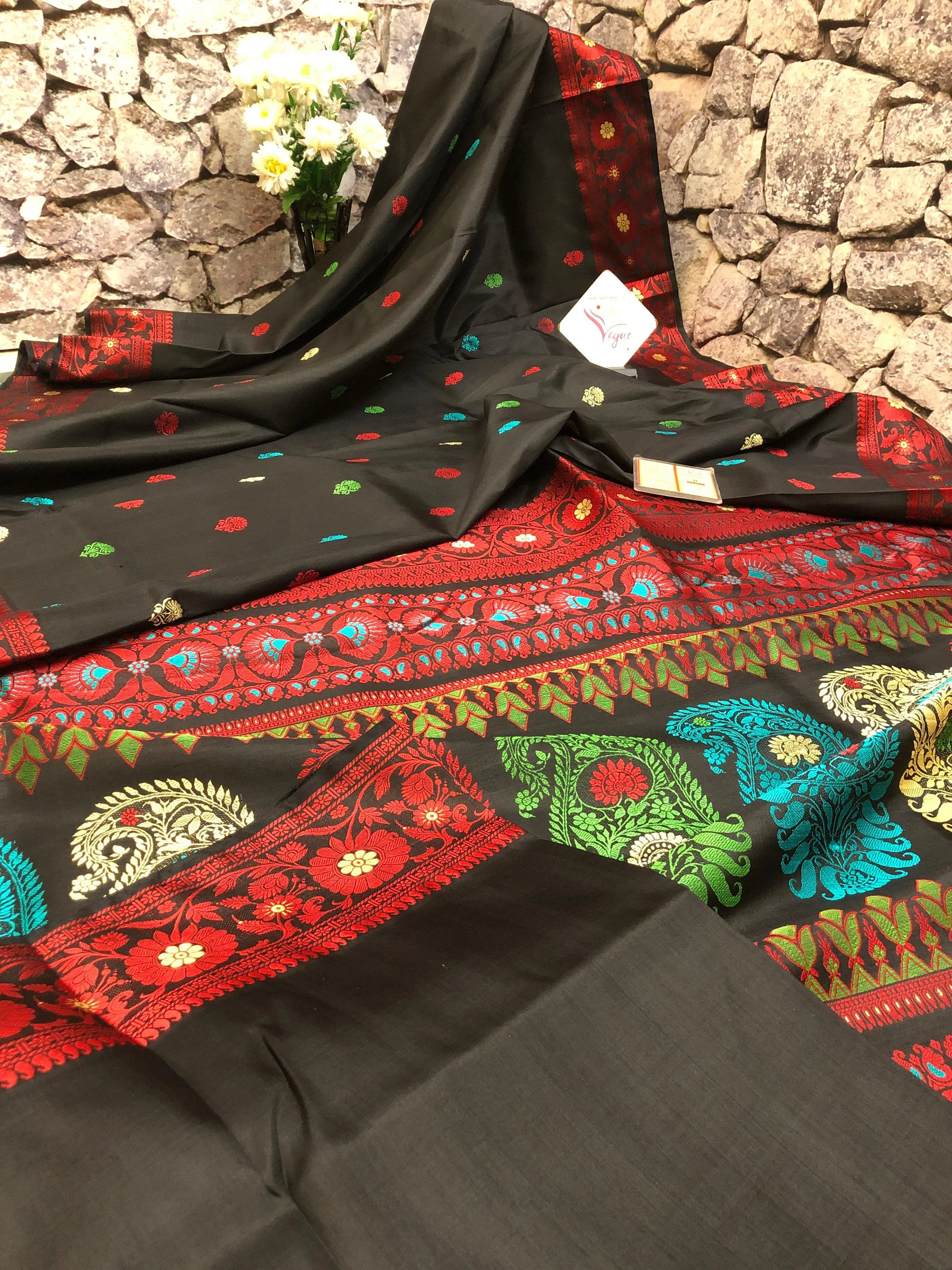 Aegean Black Color Revival Golani Baluchari Silk Saree