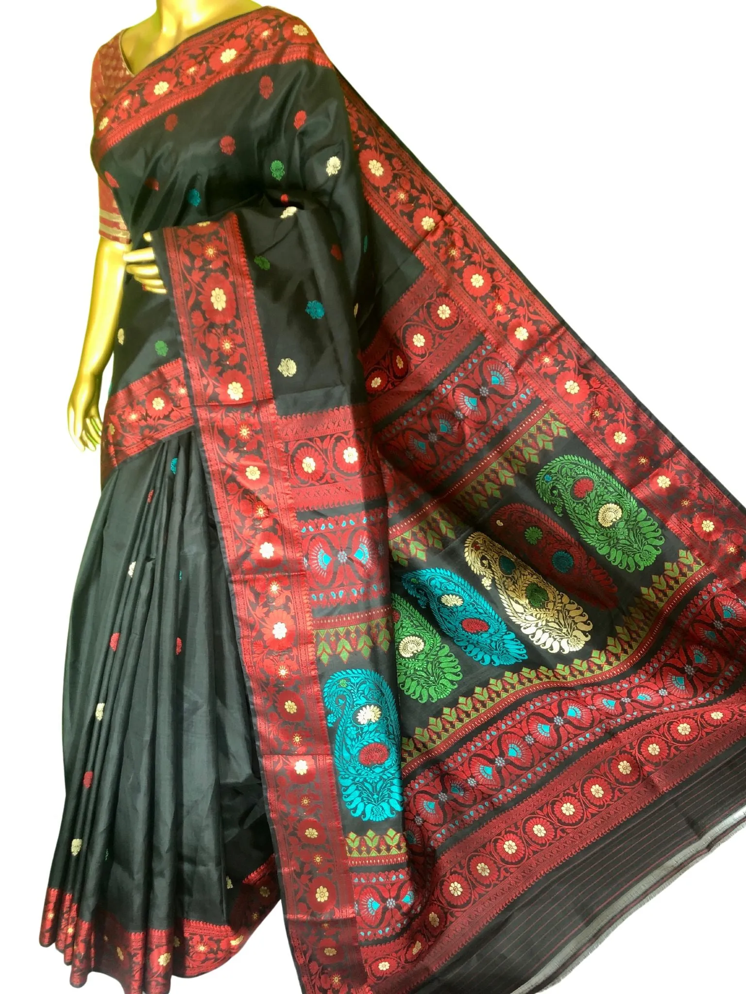 Aegean Black Color Revival Golani Baluchari Silk Saree