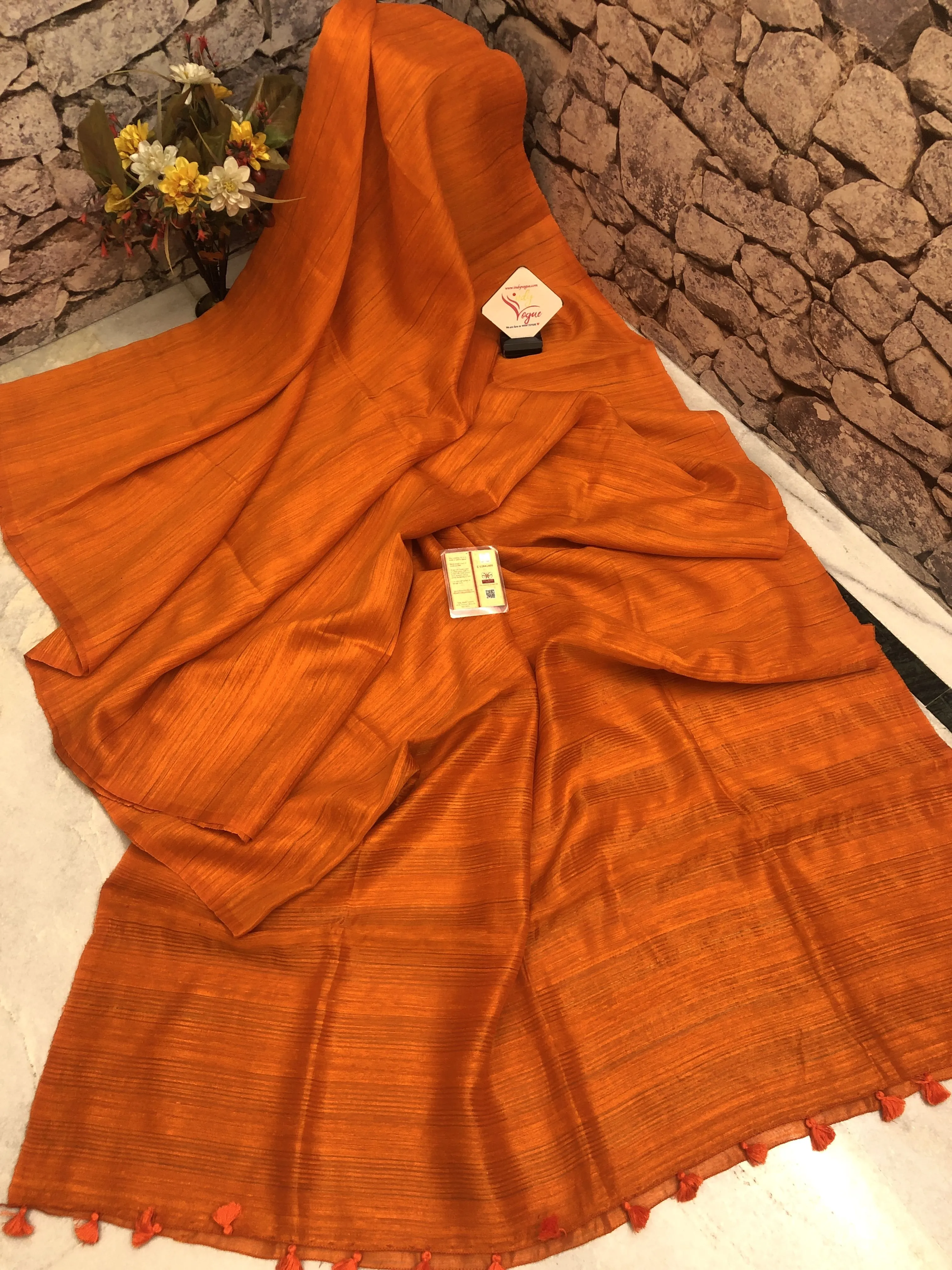 Aerospace Orange Color Pure Matka Silk Saree with Zari Work