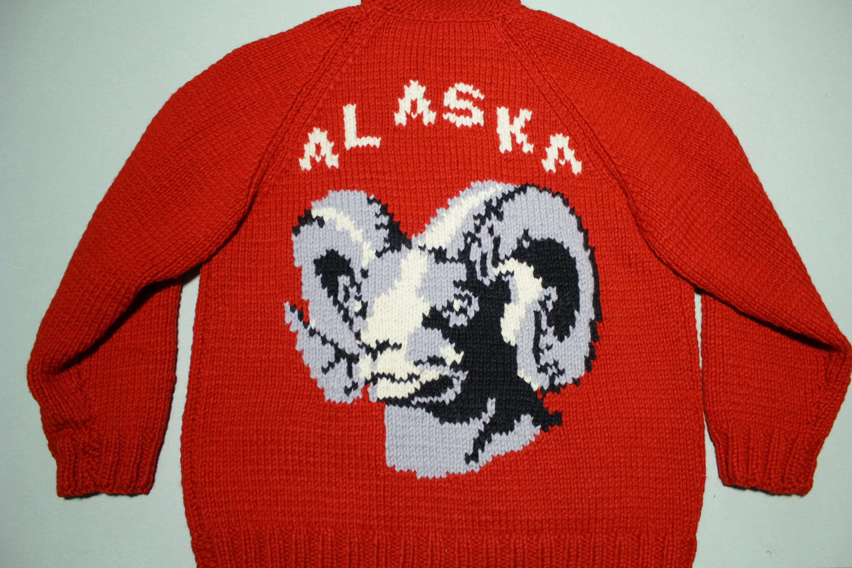 Alaska Cowichan Vintage Hand Knit Zip Front Cardigan Sweater Dahl Ram Sheep