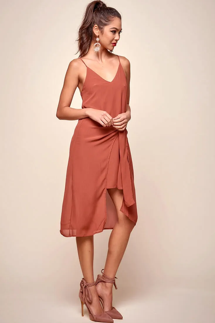 Allyson Waist Tie Slip Dress Rust