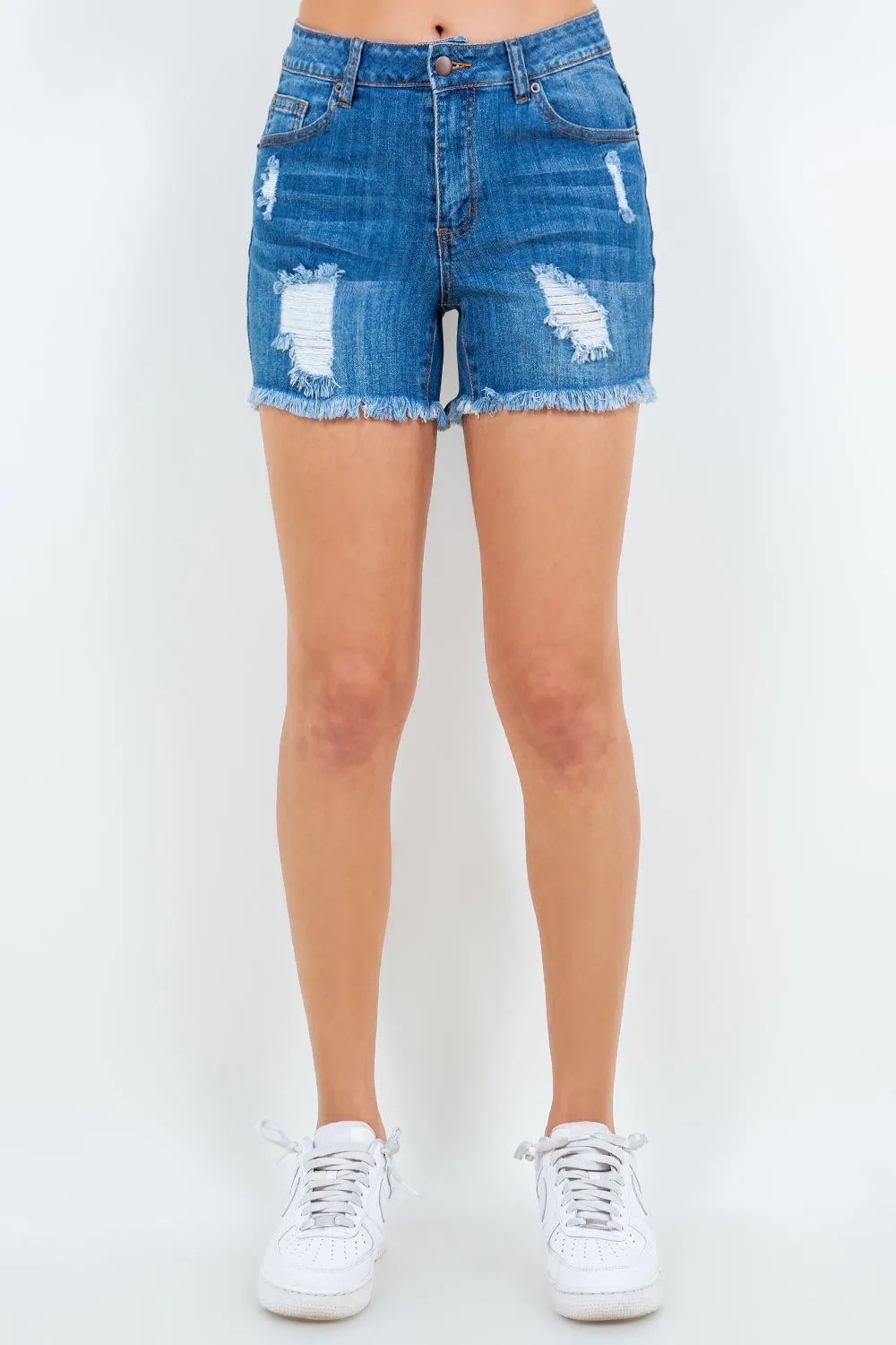 American Bazi High Waist Distressed Frayed Denim Shorts