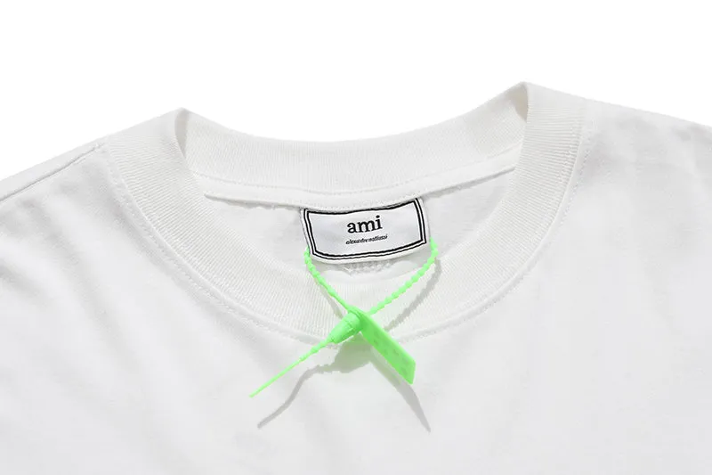 AMI PARIS - WHITE TEE WITH BIG RED HEART LOGO EMBROIDERED