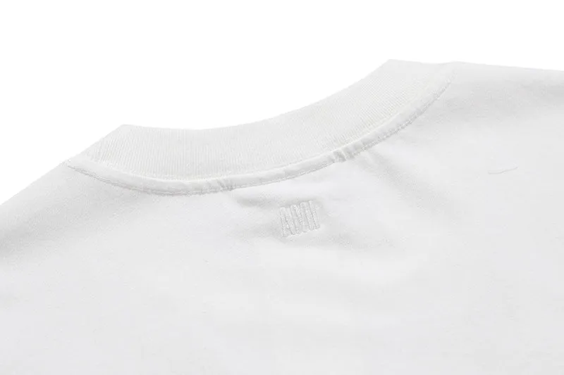 AMI PARIS - WHITE TEE WITH BIG RED HEART LOGO EMBROIDERED