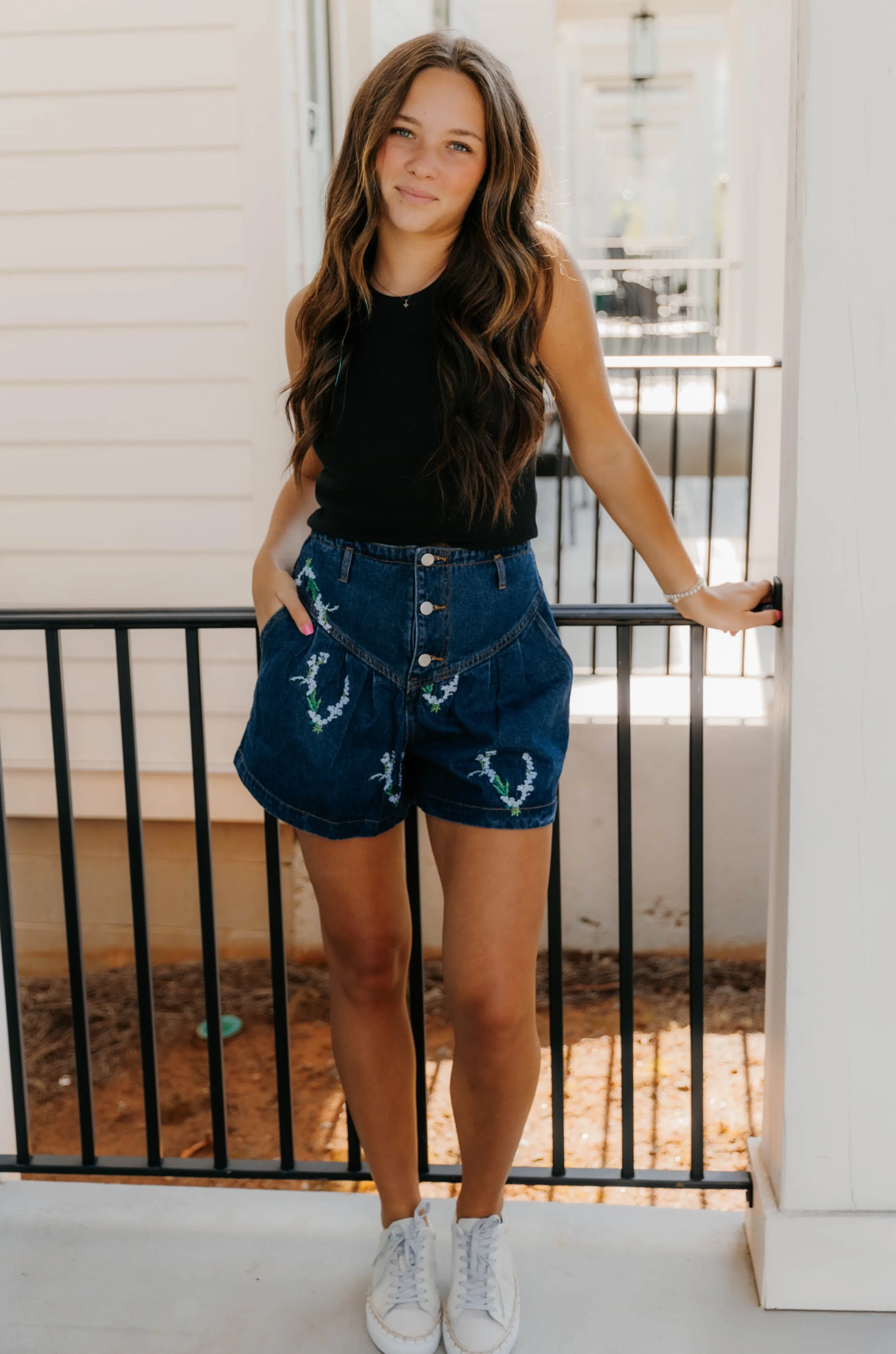 Angelica Embroidered Floral Denim Shorts