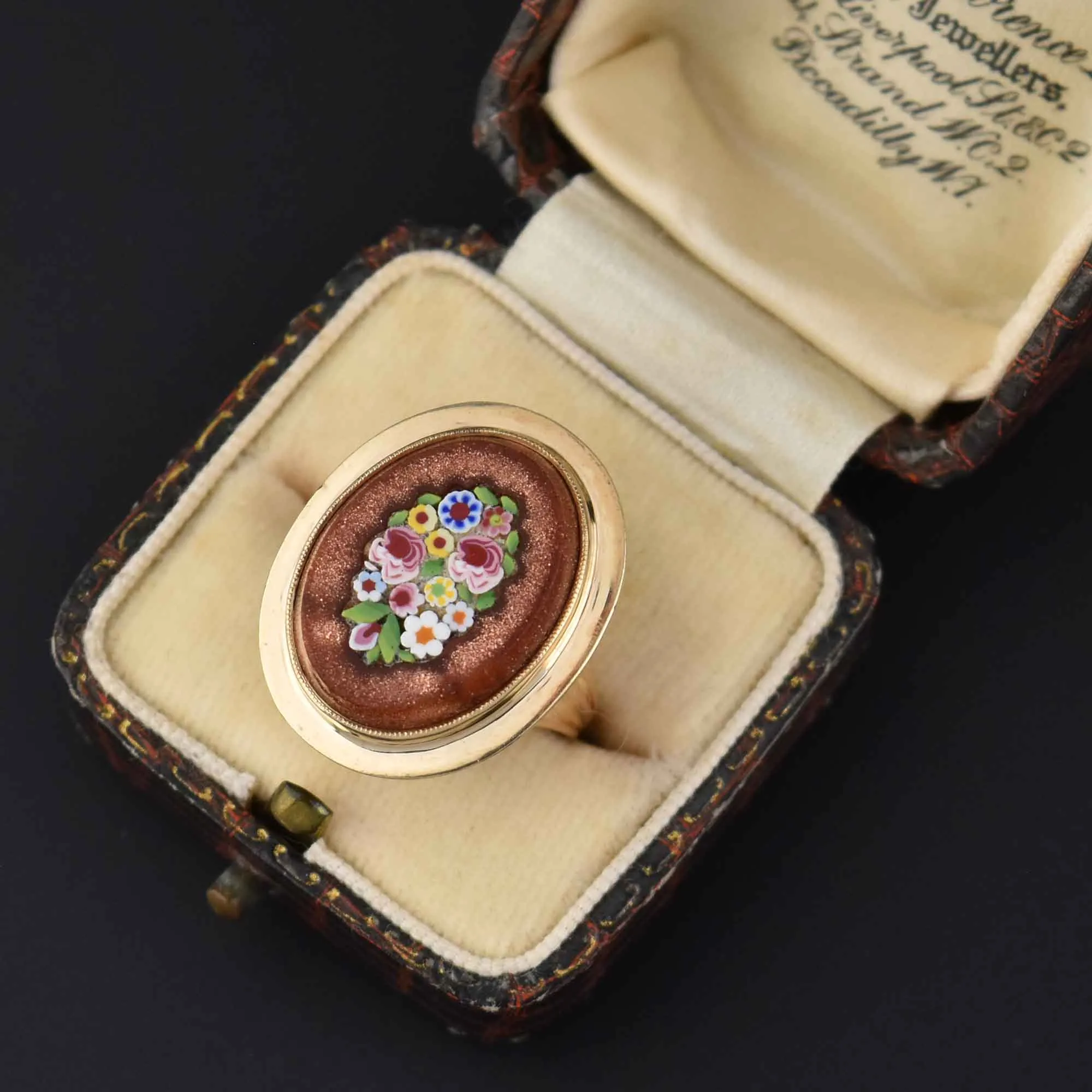 Antique Goldstone Micro Mosaic Ring, 10K Gold