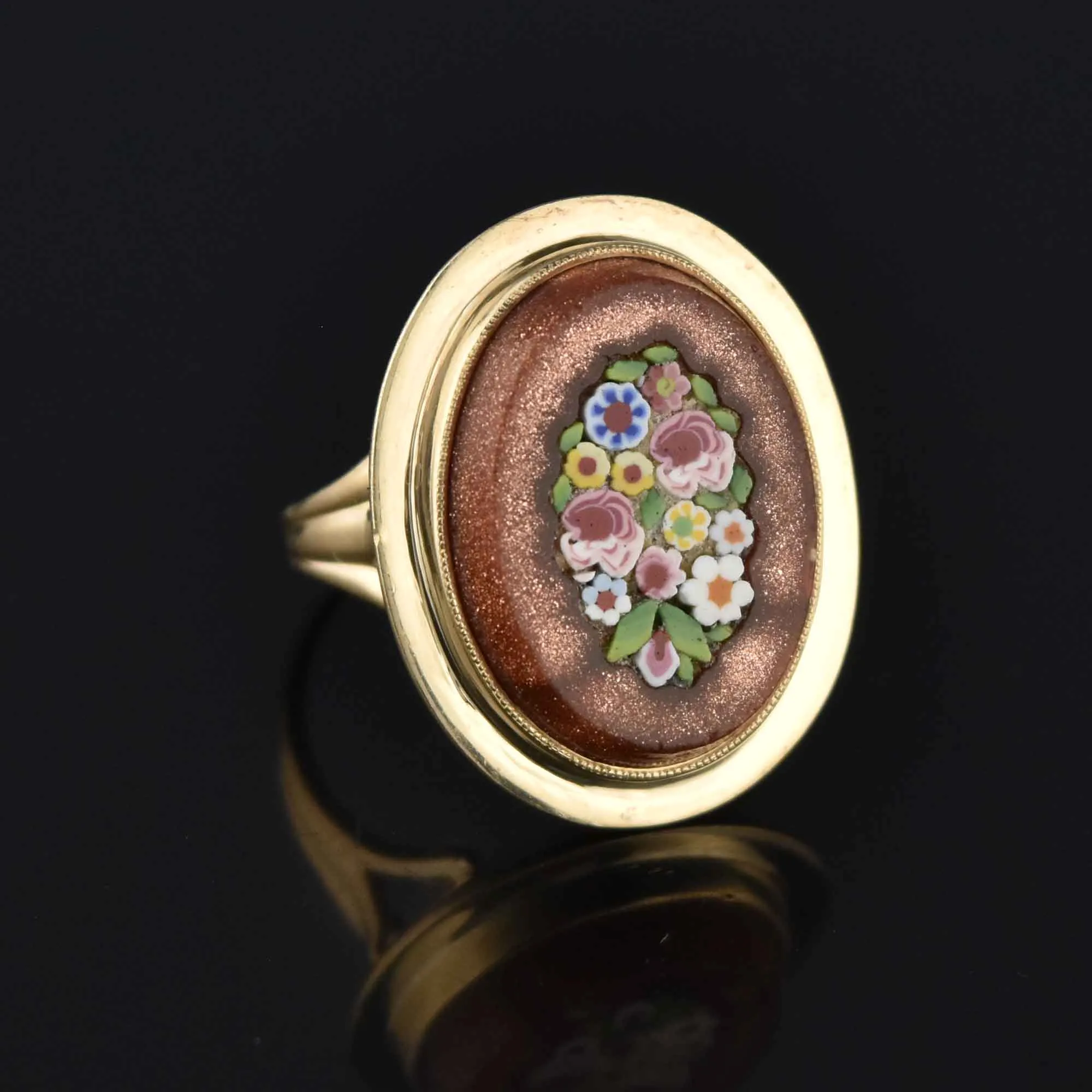 Antique Goldstone Micro Mosaic Ring, 10K Gold