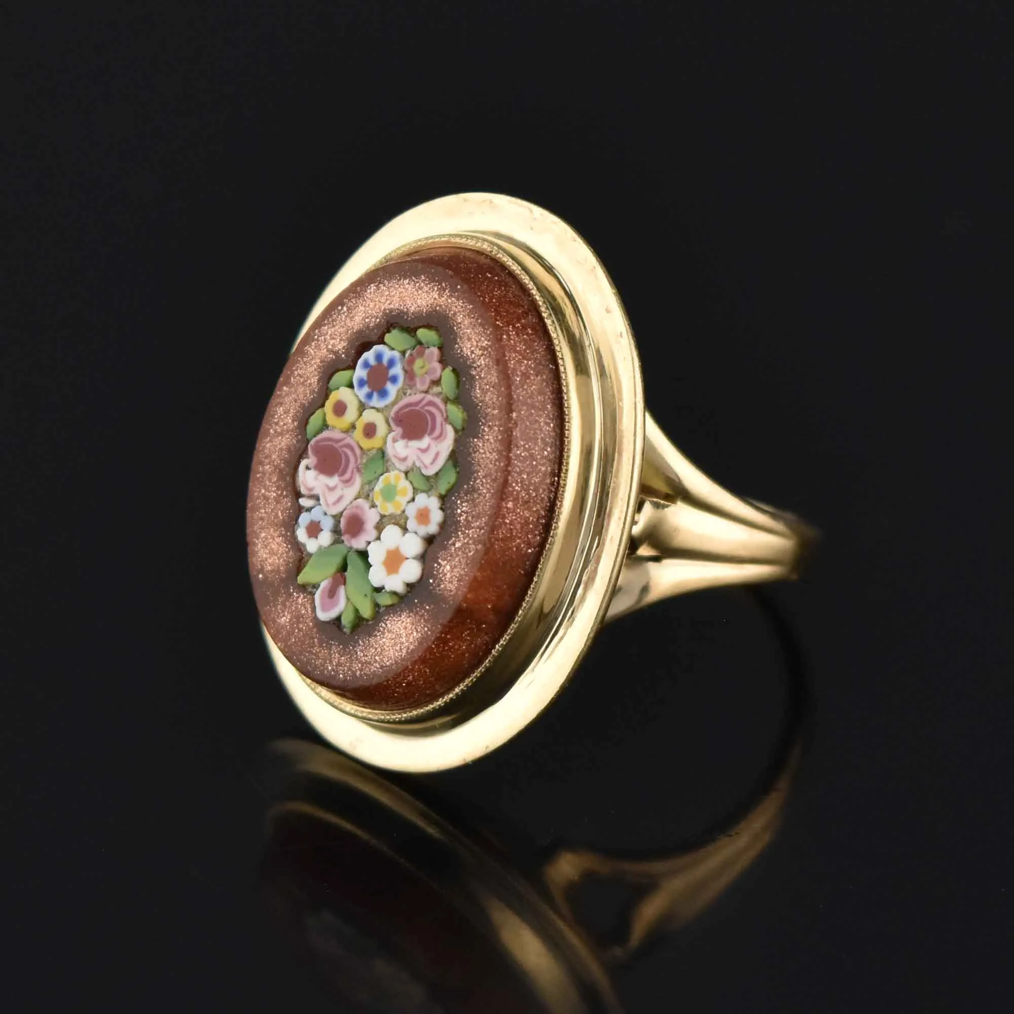 Antique Goldstone Micro Mosaic Ring, 10K Gold