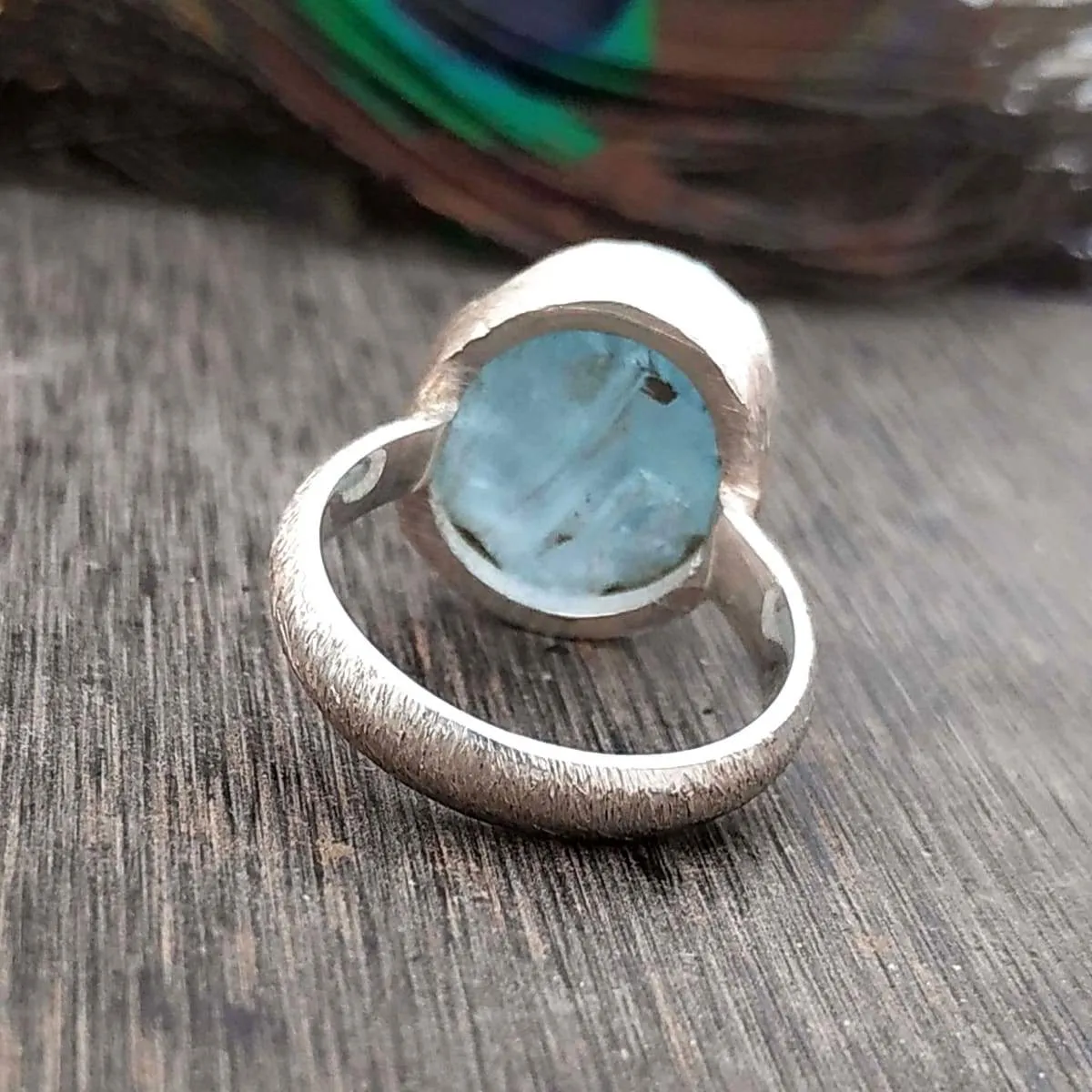 Aquamarine Birthstone Ring, Silver Rough Stone, 925 Sterling Silver