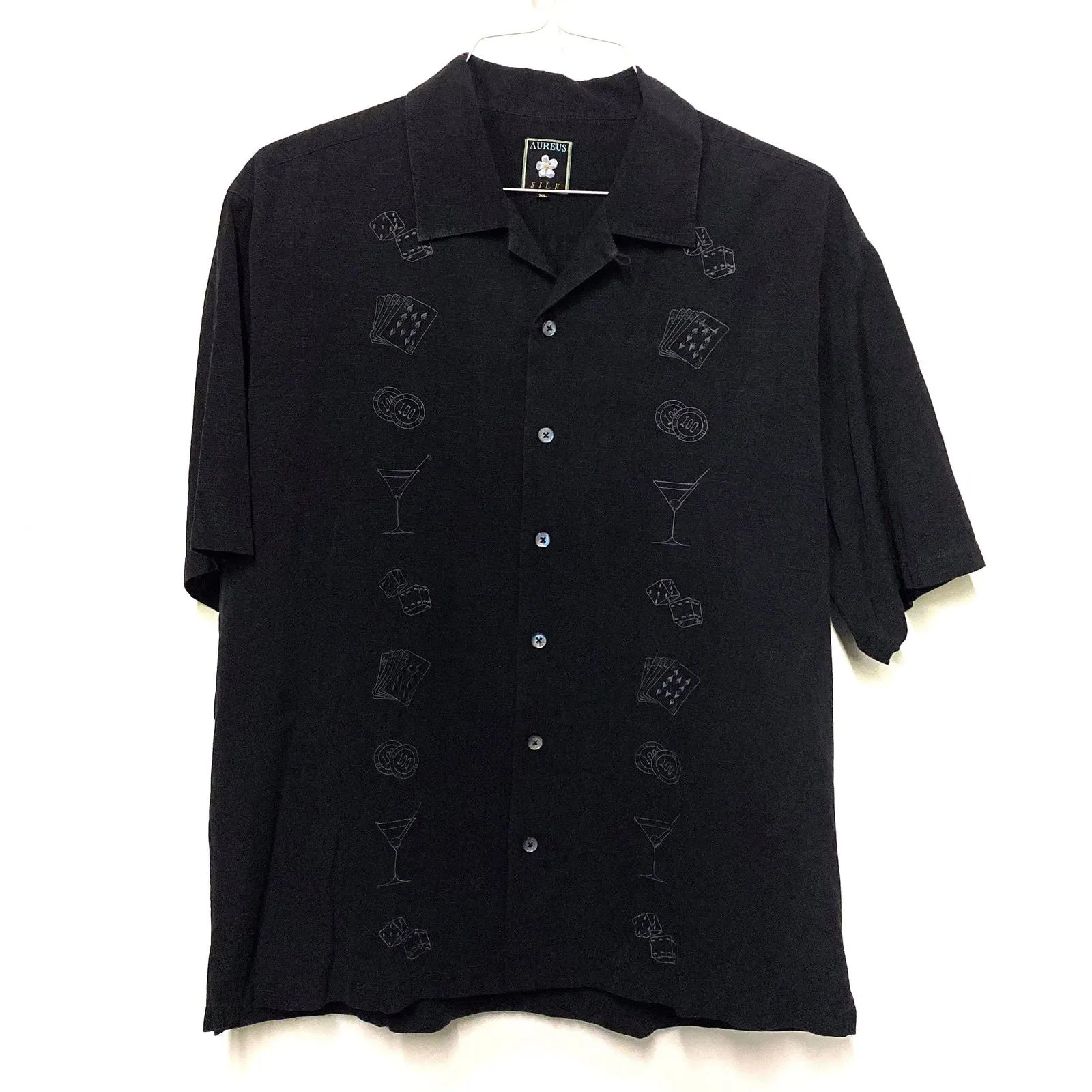 Aureus Mens Size XL Black Lounge Club Shirt Dice Gambling Playing Cards