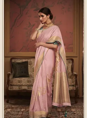 BABY POWDER PINK DESIGNER EMBROIDERY SAREE - RENT