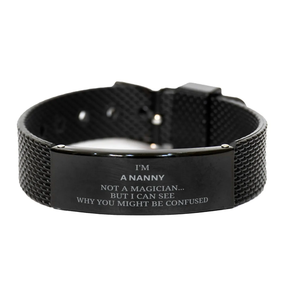 Badass Nanny Gifts, I'm Nanny not a magician, Sarcastic Black Shark Mesh Bracelet for Nanny Birthday Christmas for  Men, Women, Friends, Coworkers