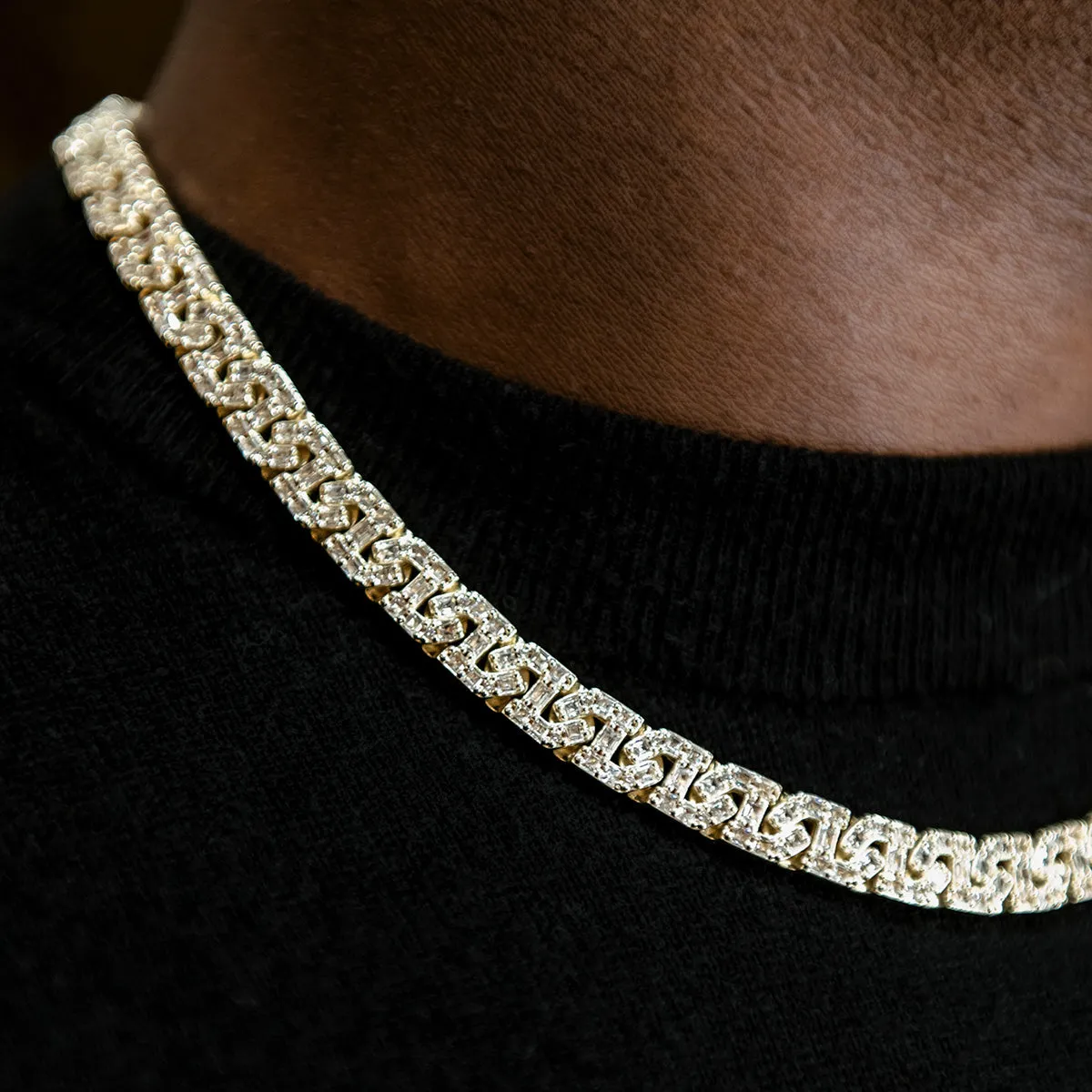 Baguette Chain Link Necklace in Yellow Gold- 8mm