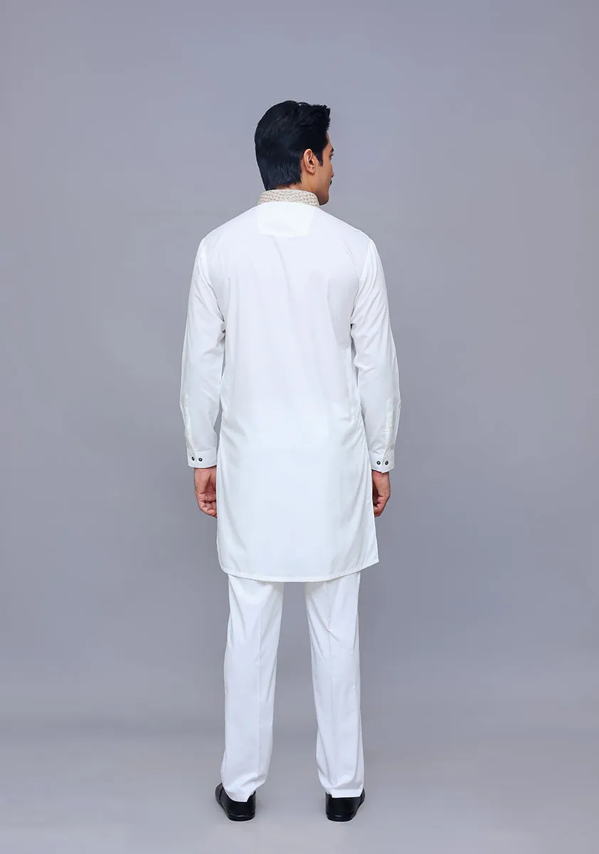 Basic Poly Viscose Cloud Dancer  Slim Fit Embroidered Suit