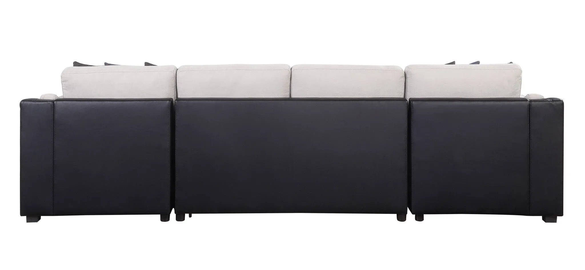 Beige and Black Polyurethane Sleeper U Shaped Three Piece Seating Component