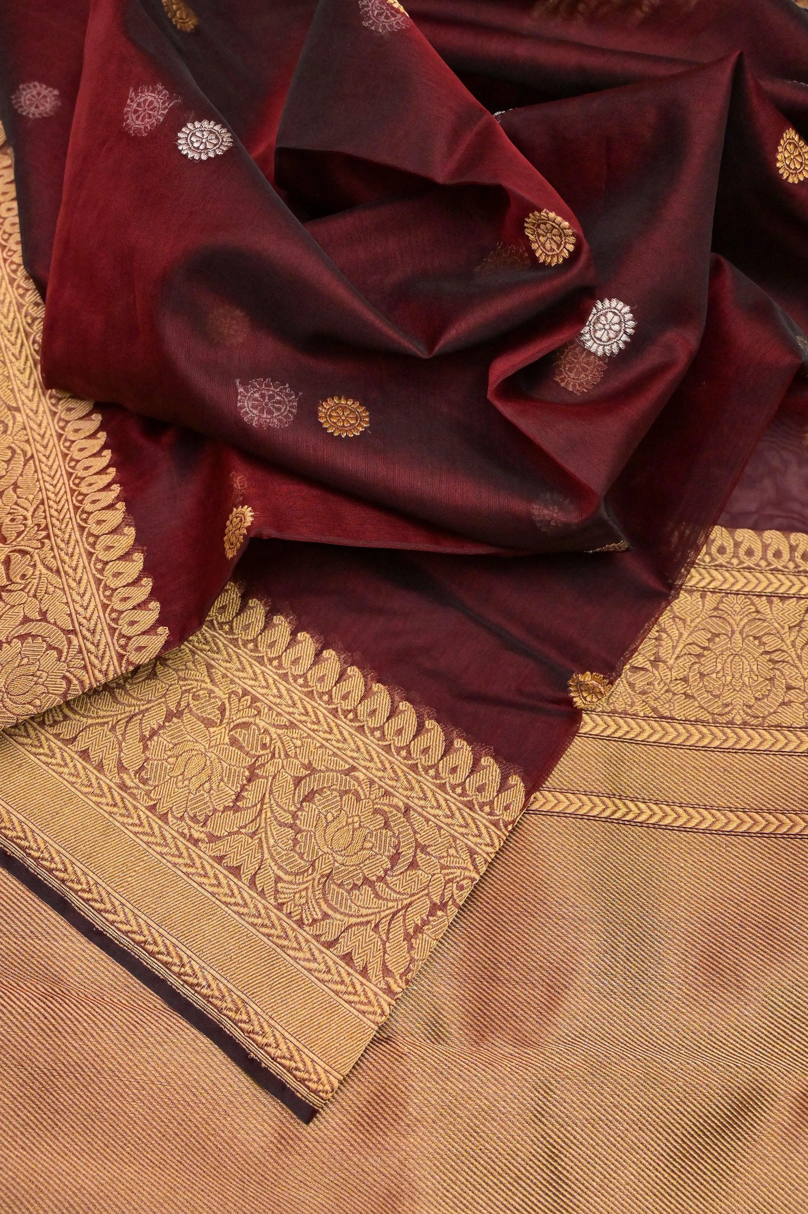 Belgian Chocolate Color Kora Organza Banarasi Saree