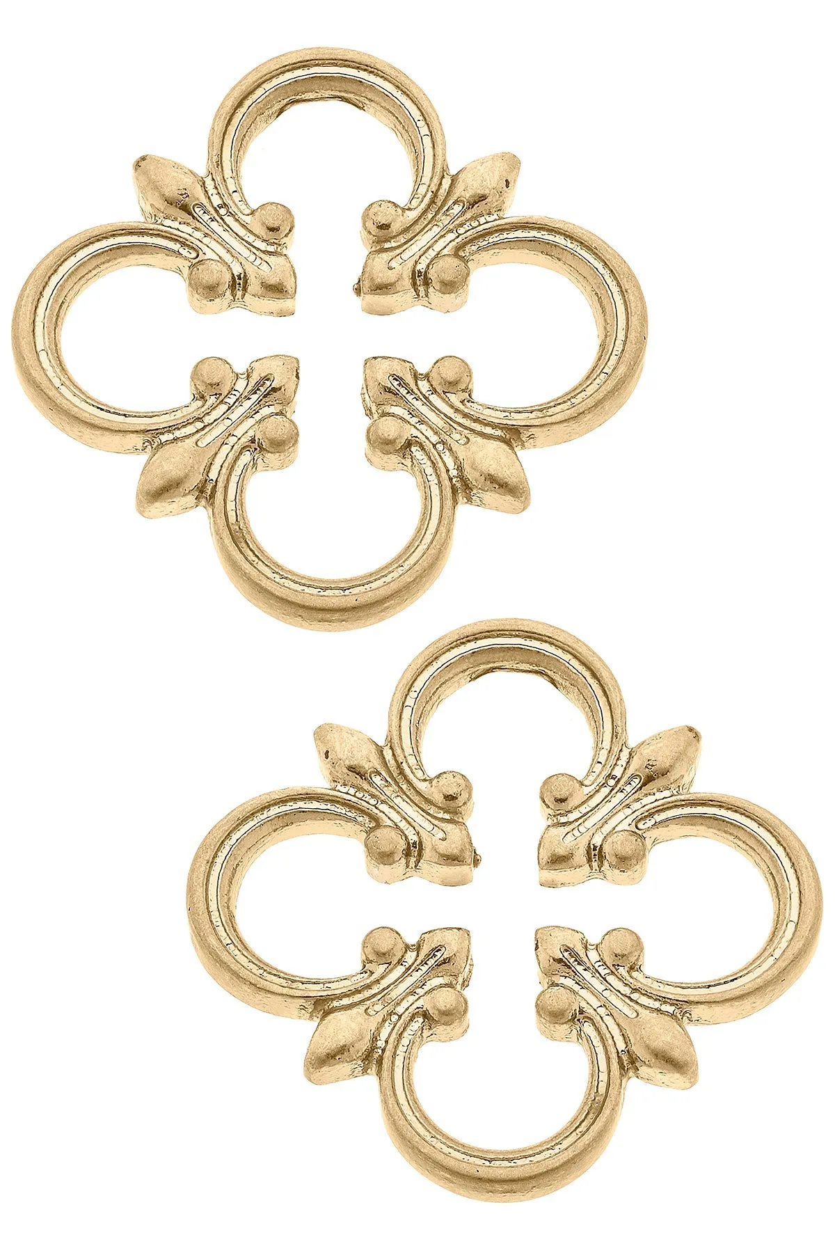 Bellamy Open Quatrefoil Stud Earrings in Worn Gold by CANVAS