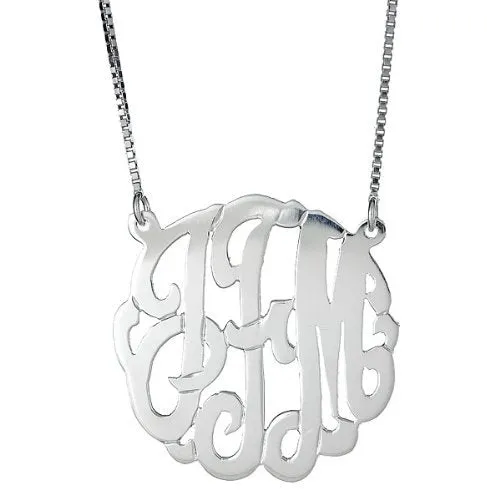 Better Jewelry Medium .925 Sterling Silver Custom Three Letter Initial Monogram Pendant Necklace (1.25)