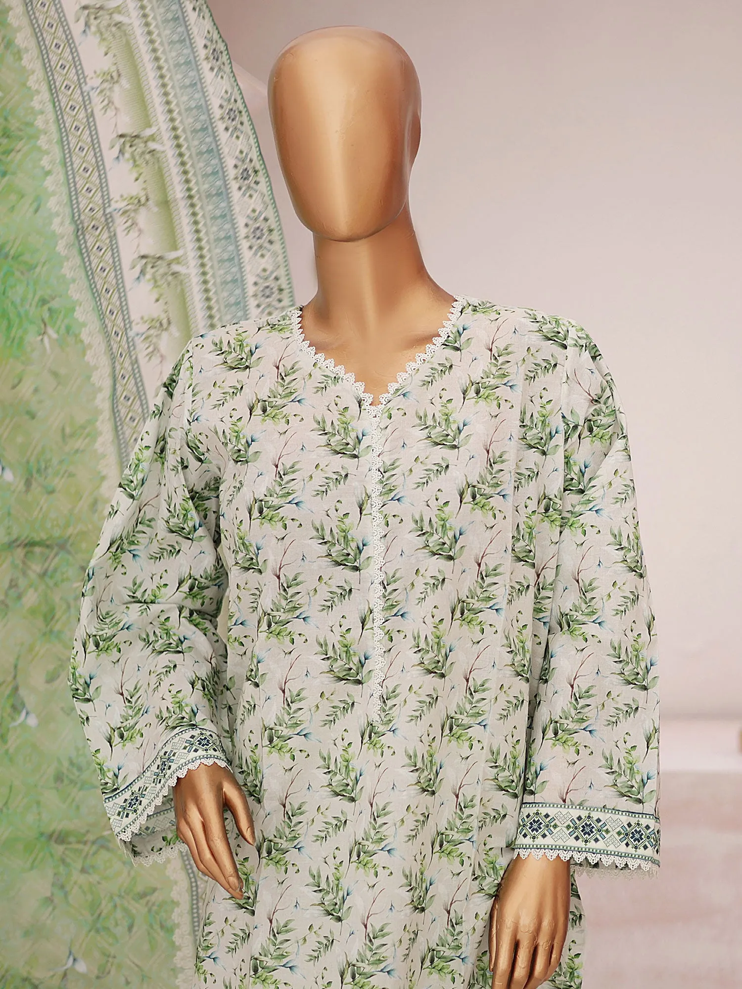 Bin Saeed Printed Lawn 3-Piece Suit - Pista Green