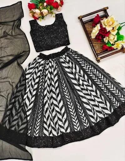 Black & White Georgette Kids Lehenga Choli Set